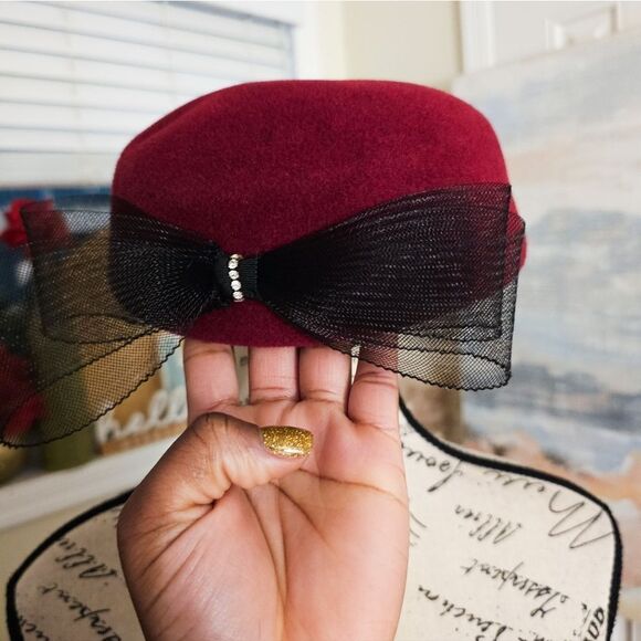 VTG Retro Wool Felt Mesh Bow Accent Pillbox Stylish Beret Hat. - Picture 15 of 15